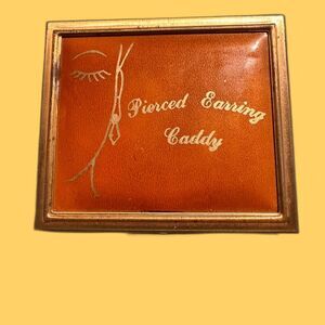 Pierced Earring Caddy holder for purse Brown Vinyl & Gold Trim Storage Travel